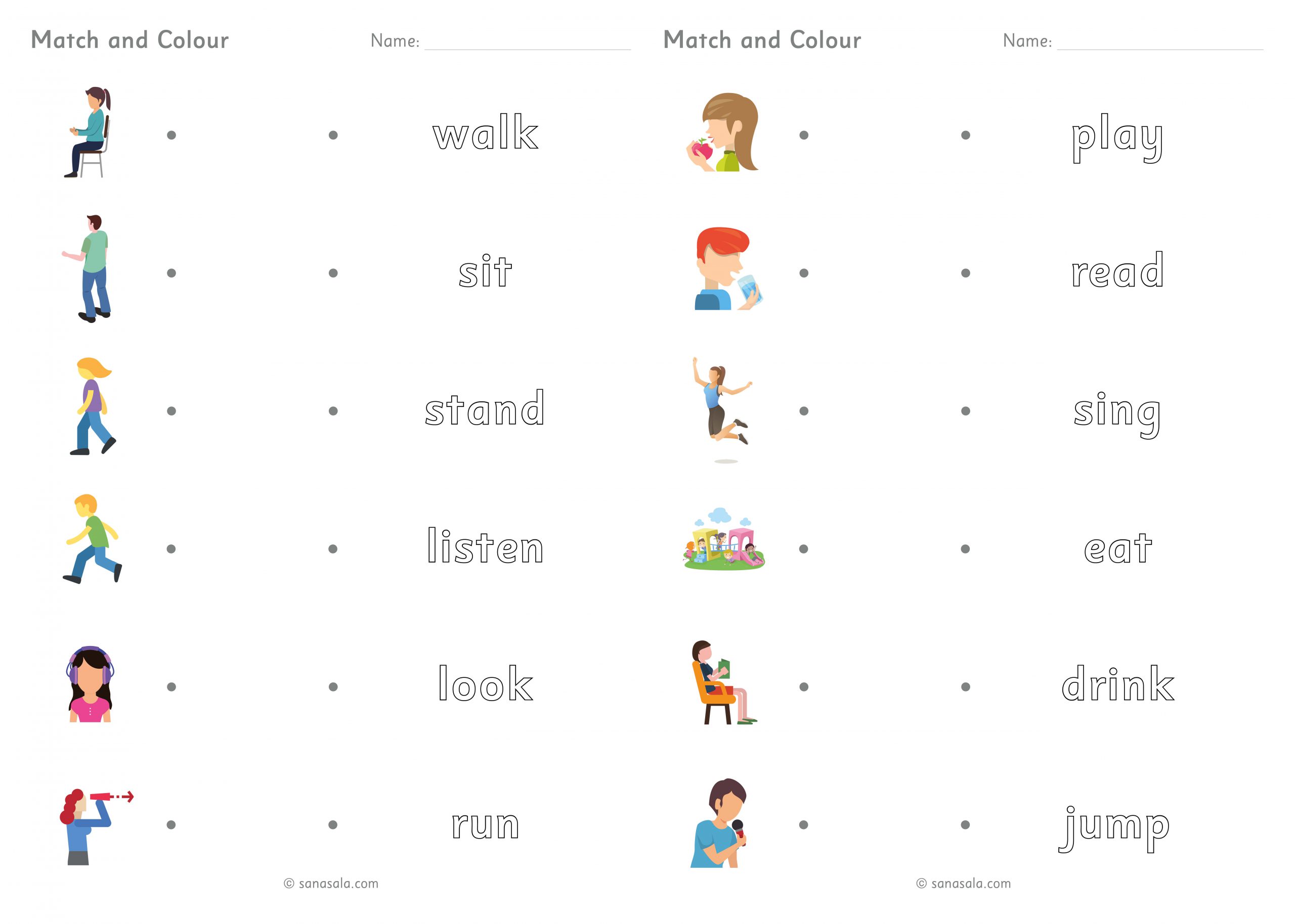 Action Words Connect the Dots Worksheets Sanasala Learning